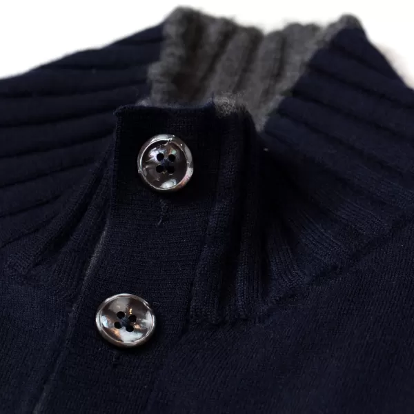 Cesare Attolini Dunkelblauer Cardigan „Bicolor Bomber Rib" Mit Stehkragen Aus P* Strickwaren