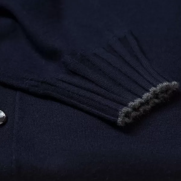 Cesare Attolini Dunkelblauer Cardigan „Bicolor Bomber Rib" Mit Stehkragen Aus P* Strickwaren