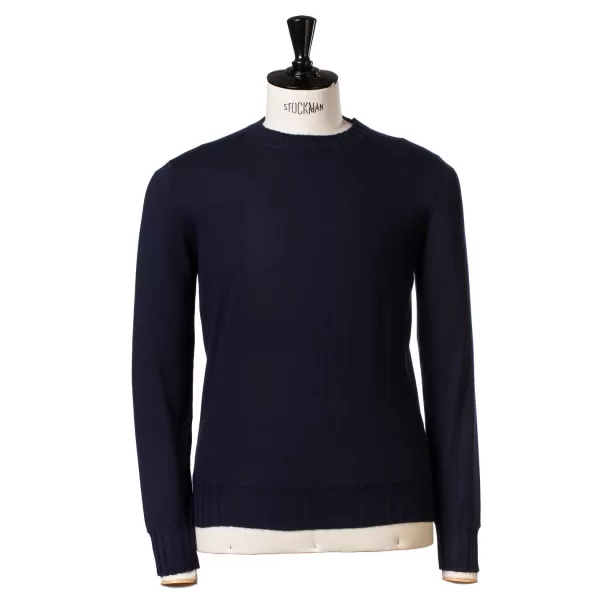 Cesare Attolini Dunkelblauer Pullover „Round Rib" Aus Reinem Duvet-Kaschmir* Strickwaren