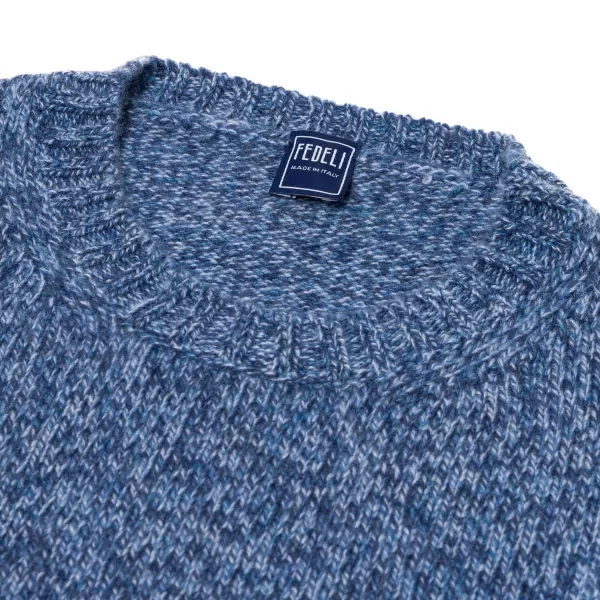 Fedeli Exklusiv Bei Michael Jondral: Denim Blue Scottish 3-Ply Mouline Cashme* Strickwaren