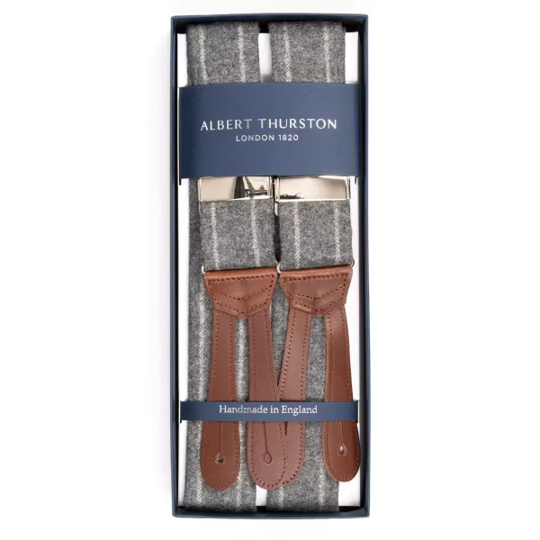 Albert Thurston Hellgraue Hosentrager „Dugdale Chalkstripe-Flannel" Mit Knopfen* Zahnspange