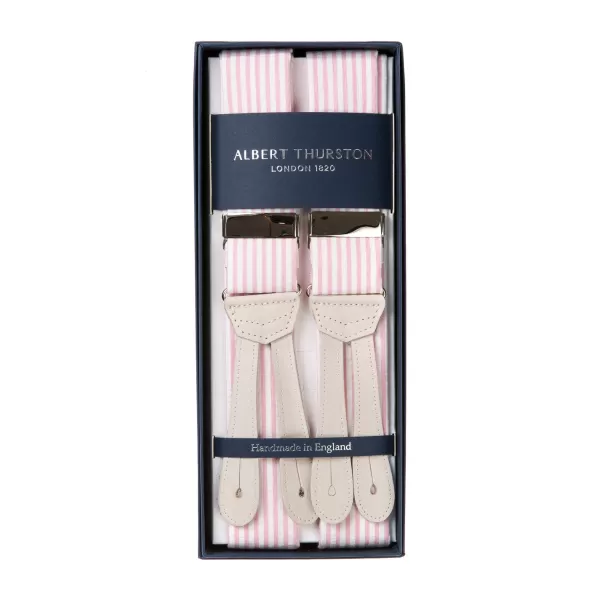 Albert Thurston Hosentrager „Seersucker Stripe" Mit Flachen Enden Aus Nubukleder* Zahnspange