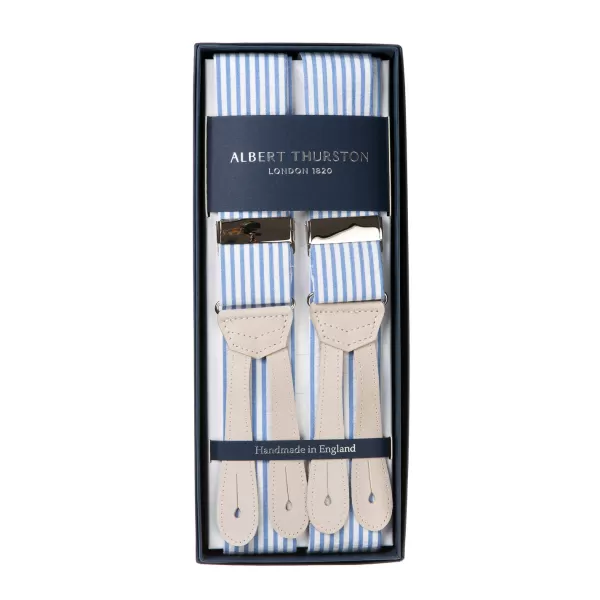 Albert Thurston Hosentrager „Seersucker Stripe" Mit Flachen Enden Aus Nubukleder* Zahnspange
