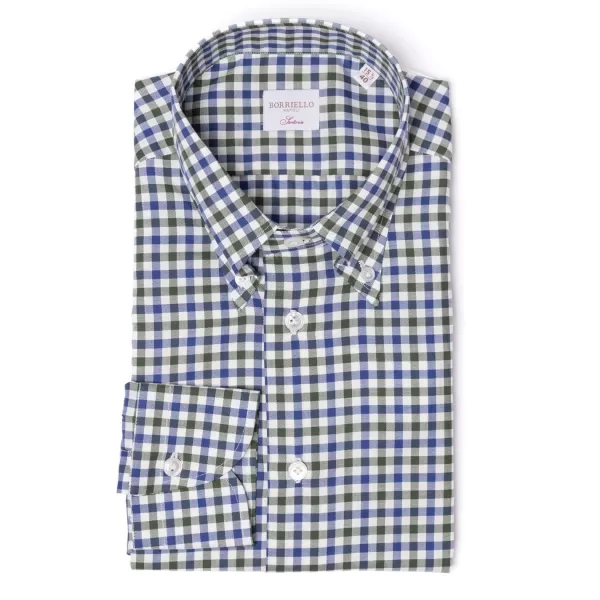 Borriello Kariertes Hemd „Bicolor Vichy" Mit Button-Down-Kragen Und Sportmanschette -* Hemden