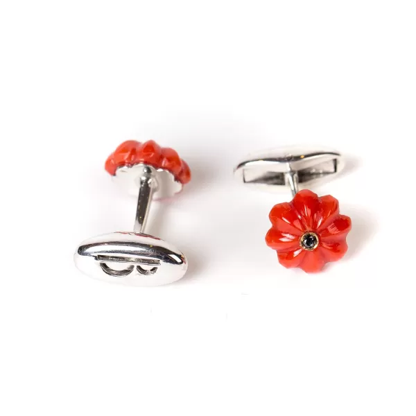 Barbarulo Napoli Manschettenknöpfe „Coral Flower Diamond" Aus Sterlingsilber Reine Handarbeit* Manschettenknöpfe Und Schmuck