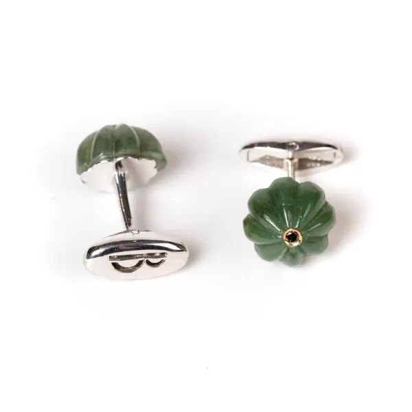 Barbarulo Napoli Manschettenknöpfe „Jade Flower Diamond" Aus Sterlingsilber Rein Handgefertigt* Manschettenknöpfe Und Schmuck