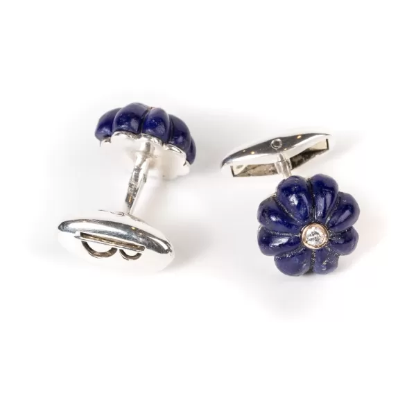 Barbarulo Napoli Manschettenknöpfe „Lapislazuli-Blumendiamant" Aus Sterlingsilber Purel* Manschettenknöpfe Und Schmuck