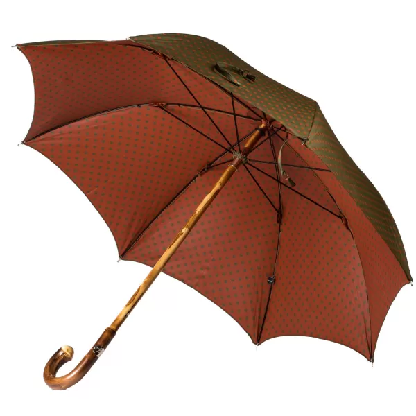 Maglia Olivgruner Regenschirm Mit Rostroten Punkten Und Griff Aus Kastanienholz* Regenschirme