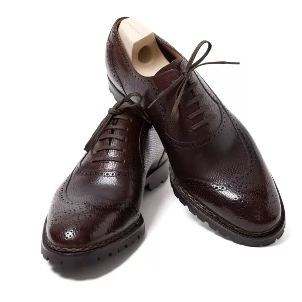 Saint Crispin's Oxford „Longwing Sport Brogue" Aus Dunkelbraun Genarbtem Ca* Mto