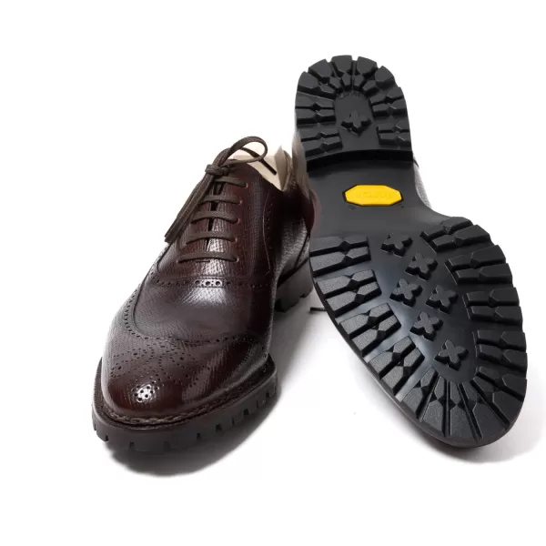 Saint Crispin's Oxford „Longwing Sport Brogue" Aus Dunkelbraun Genarbtem Ca* Mto