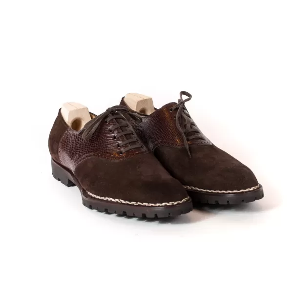 Saint Crispin's Oxford „Sattel" Aus Dunkelbraunem Vollnarbenleder Mit Braunem Sattel* S