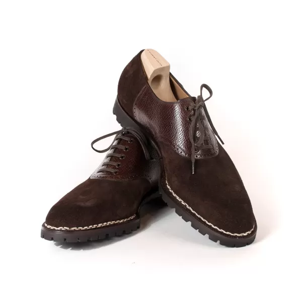 Saint Crispin's Oxford „Sattel" Aus Dunkelbraunem Vollnarbenleder Mit Braunem Sattel* S