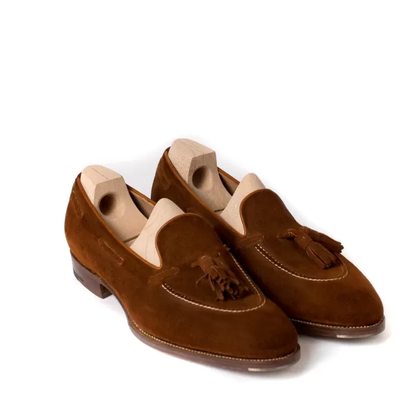 Saint Crispin's Quasten-Loafer „Short Vamp" Aus Cognacfarbenem Wildleder Reine Handarbeit* Mto