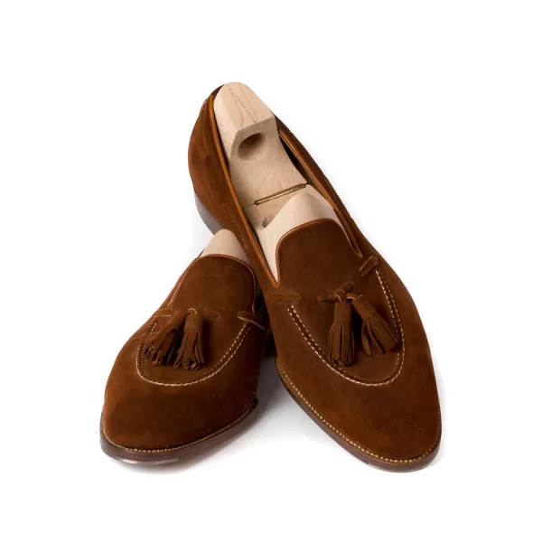 Saint Crispin's Quasten-Loafer „Short Vamp" Aus Cognacfarbenem Wildleder Reine Handarbeit* Mto