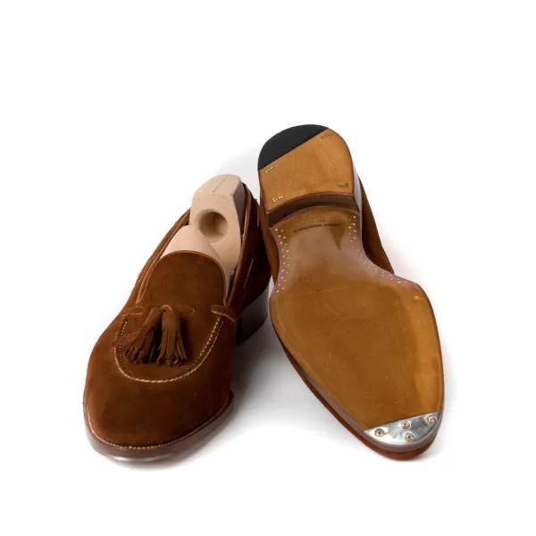 Saint Crispin's Quasten-Loafer „Short Vamp" Aus Cognacfarbenem Wildleder Reine Handarbeit* Mto