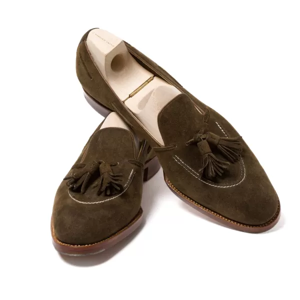 Saint Crispin's Quasten-Loafer „Short-Vamp" Aus Olivbraunem „Vintage Deer Wildleder" -* Mto