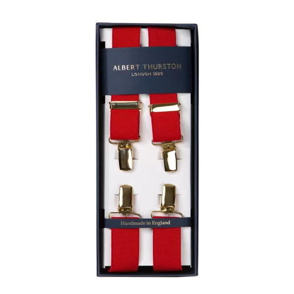 Albert Thurston Red Elastic Pants Straps "X Back Gold" With Clips* Zahnspange