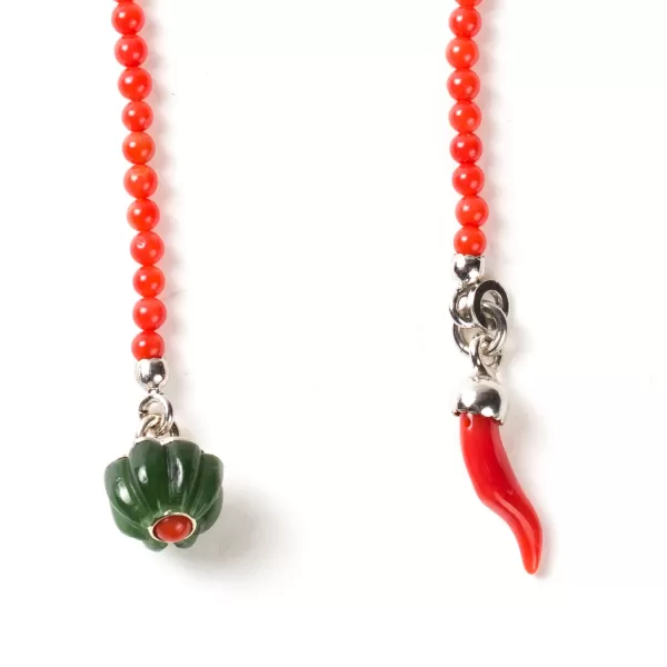 Barbarulo Napoli Reverskette „Jade & Corail Flower" Aus Lapislazuli, Koralle Und Ste* Manschettenknöpfe Und Schmuck