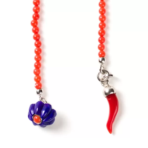 Barbarulo Napoli Reverskette „Lapislazuli & Corail Flower" Aus Lapislazuli, Koralle* Manschettenknöpfe Und Schmuck