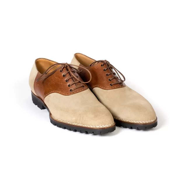 Saint Crispin's Sandfarbenes „Saddle" Oxford-Wildleder Mit Braunem Sattel Aus Kalbsleder „Russian Calf"* Mto