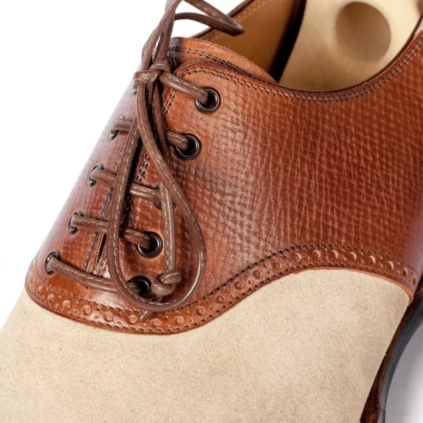Saint Crispin's Sandfarbenes „Saddle" Oxford-Wildleder Mit Braunem Sattel Aus Kalbsleder „Russian Calf"* Mto