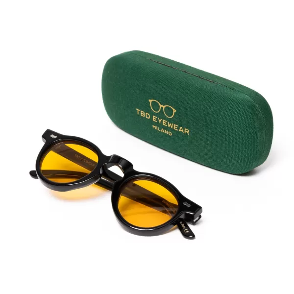 TBD BRILLEN Sonnenbrille "Welt Black" Mit Safrangelben Glasern - Handarbeit* Sonnenbrille