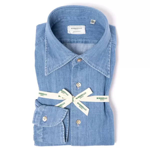 Borriello Vintage Vorgewaschenes Japanisches Baumwoll-Denim-Sportshirt* Freizeithemden
