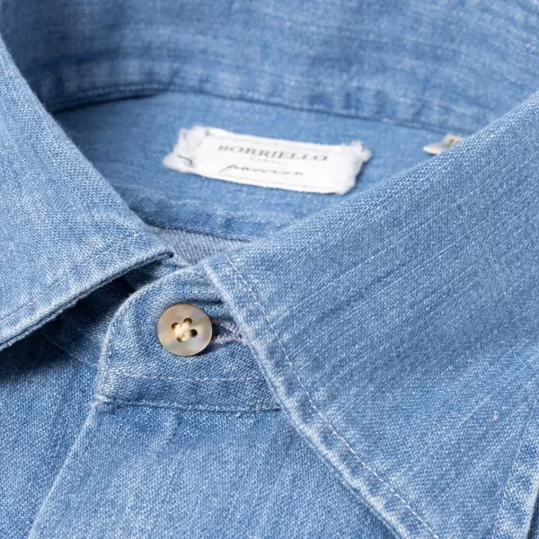 Borriello Vintage Vorgewaschenes Japanisches Baumwoll-Denim-Sportshirt* Freizeithemden