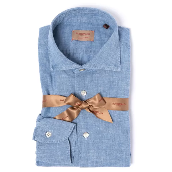 Borriello Vintage Vorgewaschenes Japanisches Chambray-Sporthemd Aus Baumwolle Linea Passion* Freizeithemden